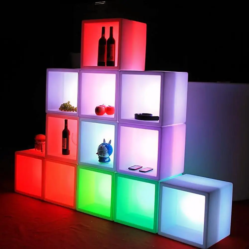 Lampu LED kubus SEMI-STORAGE 16 ", lampu LED isi ulang daya luar ruangan/dalam ruangan, tanpa kabel dengan Remote Control RGB berubah warna Furni bersinar