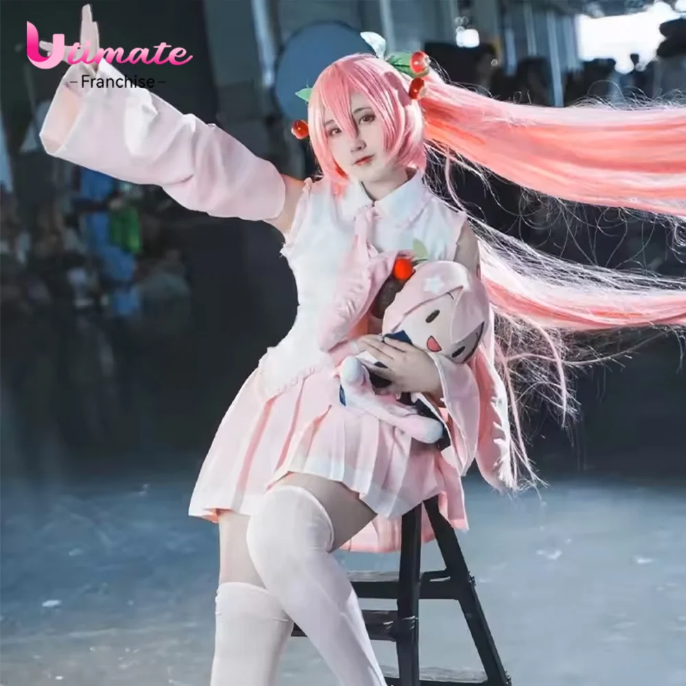 Utimate Sakura Hatsune Cosplay Wig Pink Synthetic Hair Long Ponytails