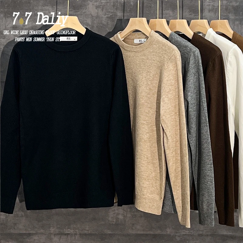 

Мужской вязаный свитер с круглым вырезом и длинными рукавами, теплый, комфортный, в стиле кэжуал, белый, зимний, модный, городской, мужской трикотаж с круглым вырезом