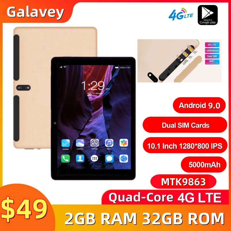 T960 10.1'' Android 9.0 Tablet 3GB RAM 32GB ROM MTK9863 4-Core 1280 x 800 IPS 5000mAh Supports 2G\3G\4G Calls