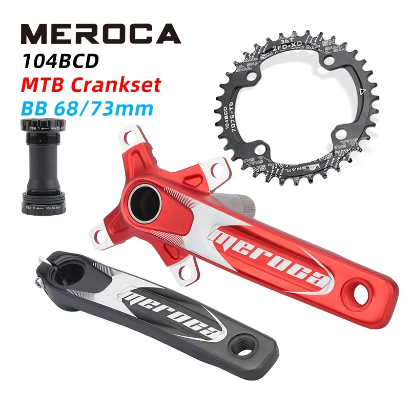 MEROCA Bicycle Crankset Chainwheel Hollow Integrated 104BCD MTB Bike 32/34/36/38T Sprocket 170mm Crank with Bottom Bracket