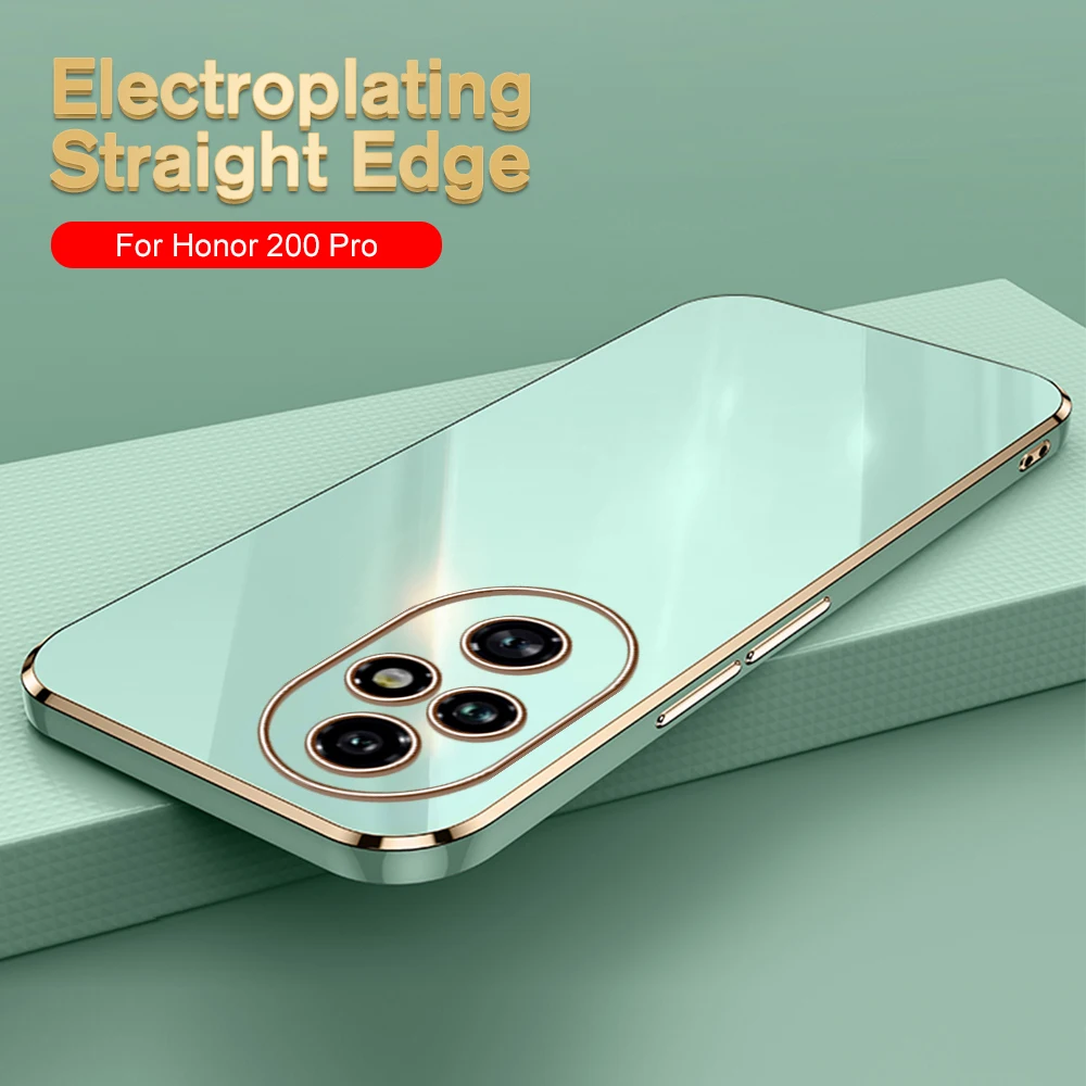 Straight Edge Electroplating TPU Soft Cover For Honor 200 Pro 5G Lens Protect Shockproof Coque Honor200 Honor200pro Honer 200 5G