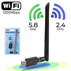 Bezprzewodowa antena Wi-Fi 1200Mbps 2.4G i 5G Antena Wi-Fi Zewnętrzny klucz USB Wi-Fi Adaptador Karta sieciowa Wi-Fi do PC Window XP Linux