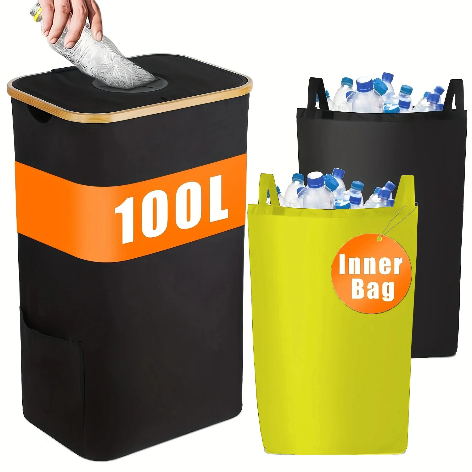 

3-piece set of classified trash cans, indoor recycling bin, deposit bottle collector, foldable, multi-color inner bag