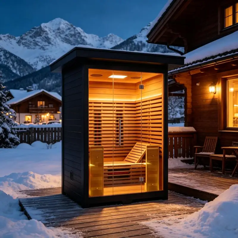 Custom Size Sauna Room Solid Wood Indoor Outdoor Heat Therapy Cabin Luxury Wellness Spa
