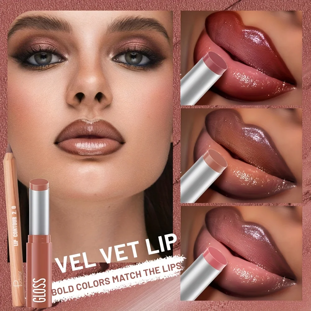 Ensemble de rouge à lèvres longue durée 3 pièces, Texture crémeuse, taille-crayon gratuit, facile à appliquer, brillant à lèvres