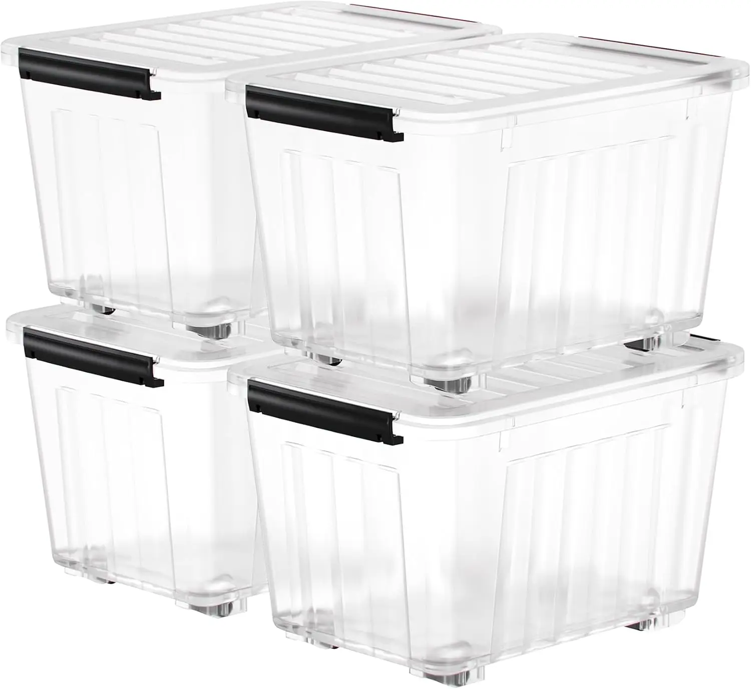 Contenedor de almacenamiento de plástico de 97 cuartos, cajas de almacenamiento apilables e enc Nestables con tapas y hebillas de enganche seguras