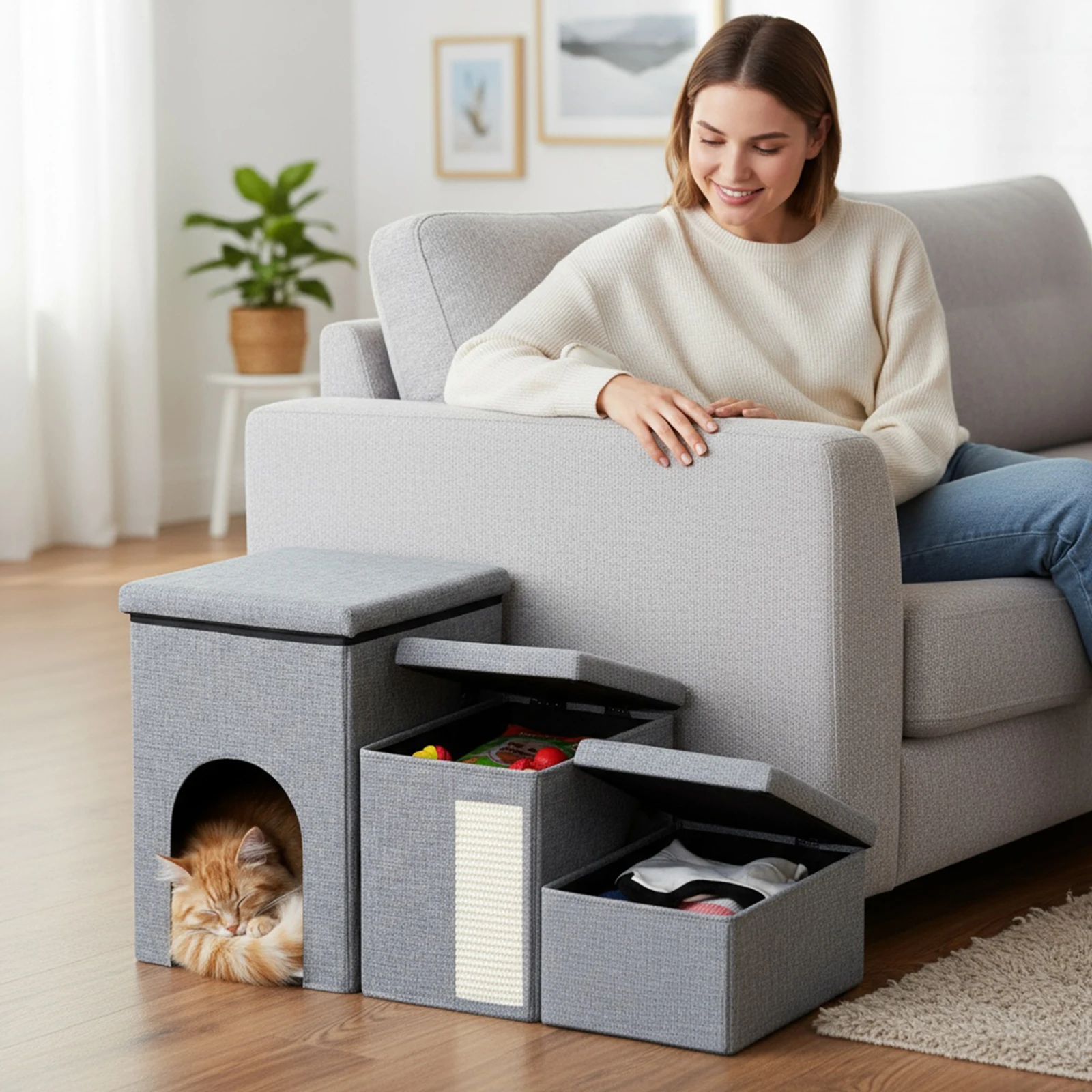 

3-уровневая складная лестница для домашних животных, многофункциональная кровать для кошек, съемный органайзер для хранения дивана, кровати, принадлежности