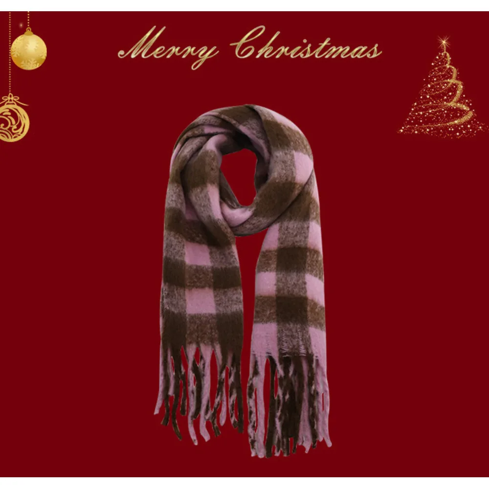 Regalo di Capodanno: sciarpa scozzese con nappe rosse natalizie, sensazione invernale di alta qualità per le donne, caldo scialle coreano, sciarpa spessa_voghion.com