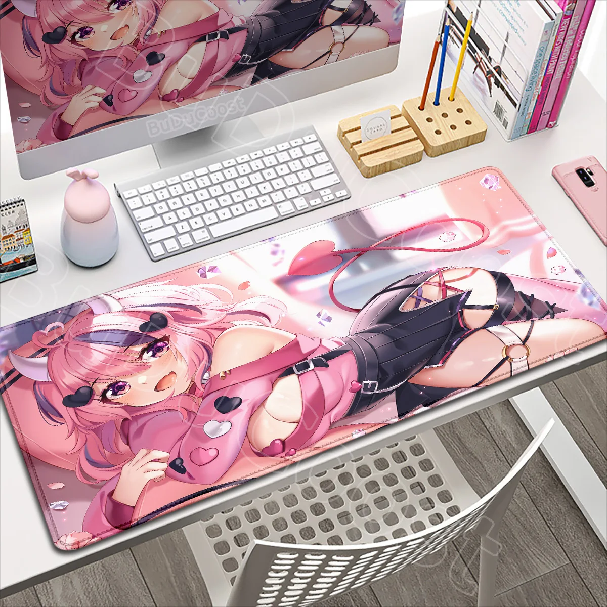 HD Printing XXL Tabletop Laptop Keyboard Mat Washable Rug Ironmouse Bubi Kawaii Anime Girl Mouse Pad Large Office Cabinet Carpet