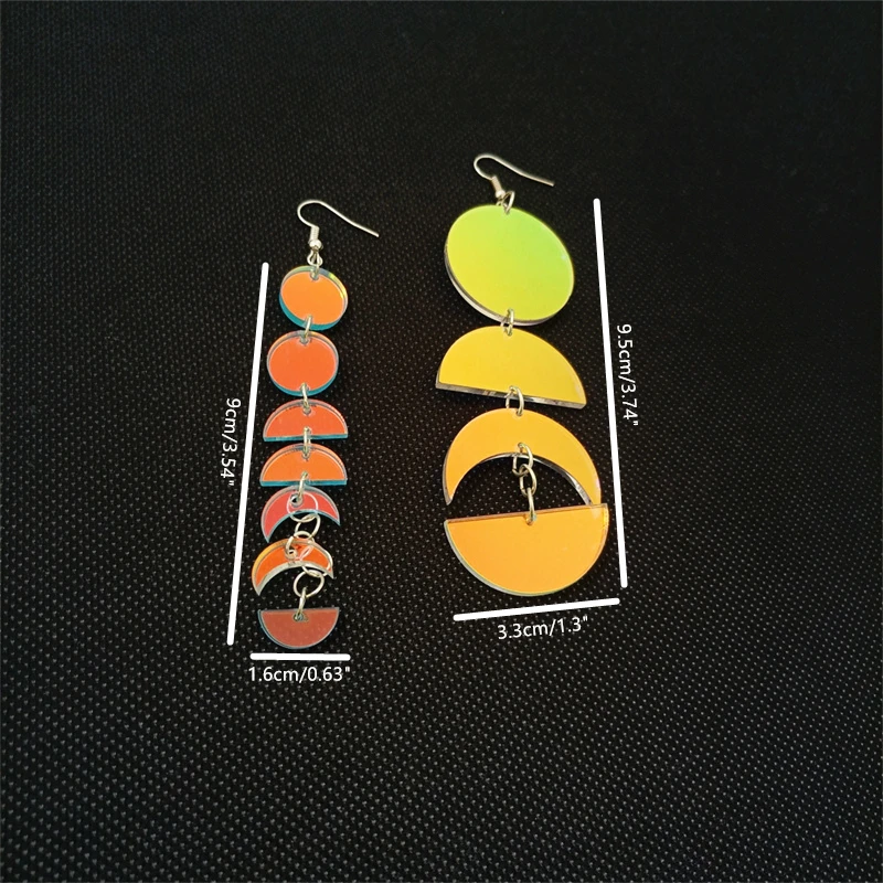 KUGUYS Iridescent Color Moon Round Long Earrings for Women Girls Geometric Trendy Acrylic Party Everyday Jewelry Accessories