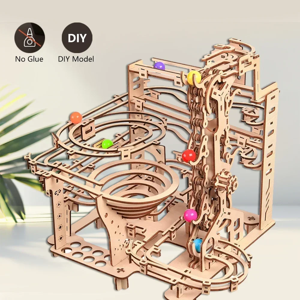 3D Wooden Puzzle Mechanical Track 335PCS Marble Run Set DIY Assembly Building Model Kit STEAM Toys Crafts Gifts for Adults Kids