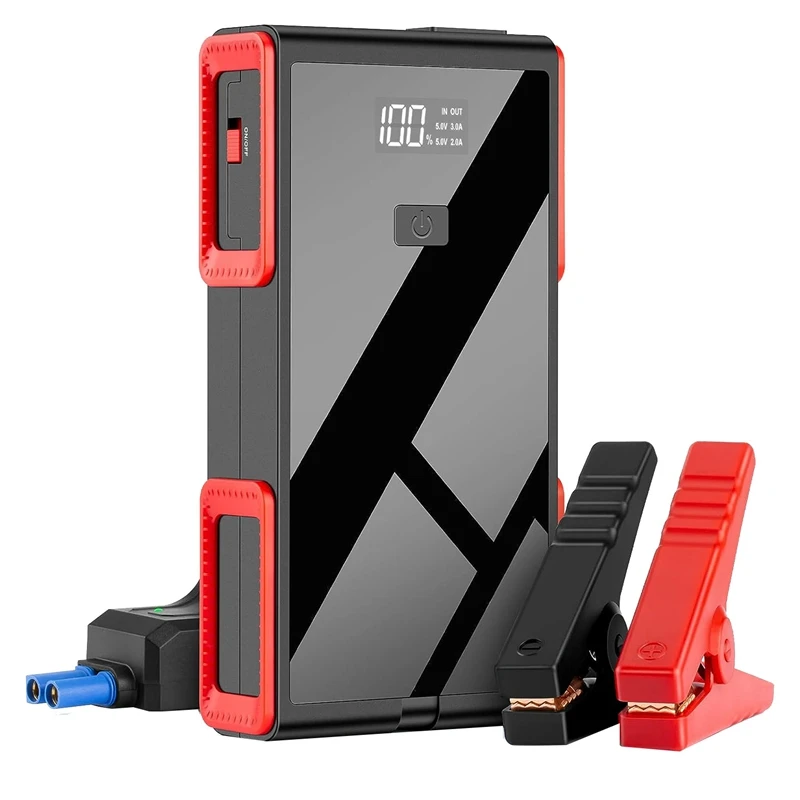 Alligator Clip 10000Mah Lithium Car Jump Starter Battery Pack, 12V Portable Battery Starter Power Pack With Full Screen