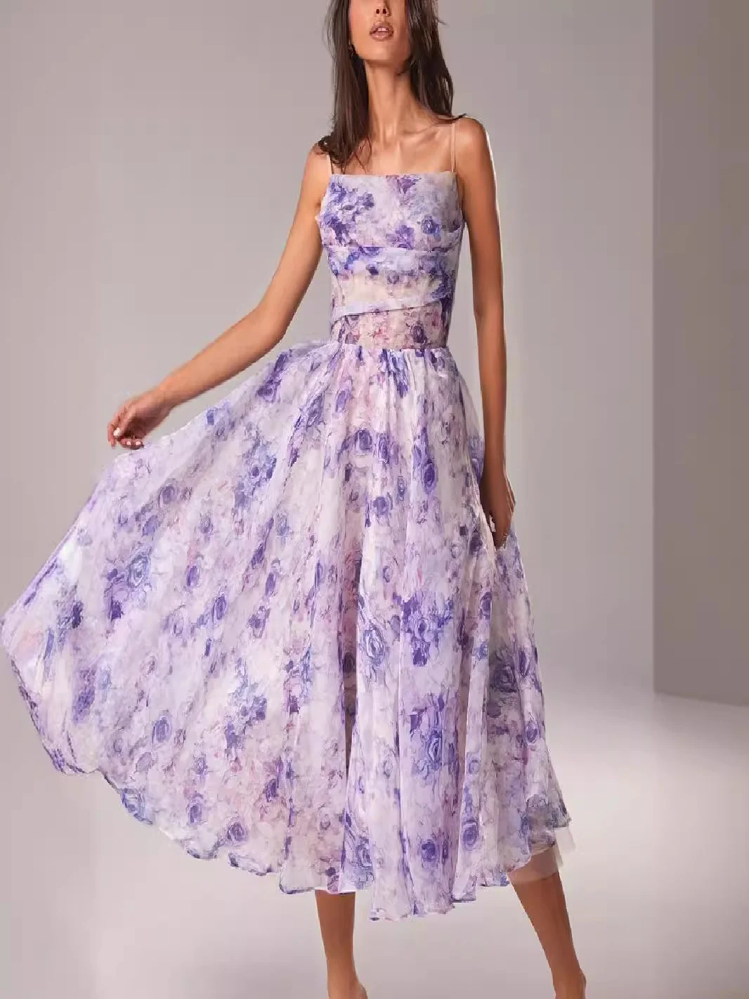 Verão 2024 feminino fora do ombro svel floral impressão maxi dr cintura alta regular sve longo dr v-ne vestido