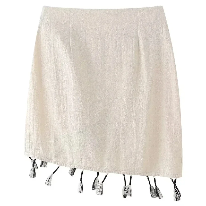 TRAF Fringing Knot Bow Skirts Women's Skirt Spring Summer 2024 Mini High Waist Short Skirt Elegant Women Trending Fashion Skirt