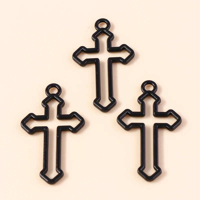 Leslie 10 Stück Steampunk-Kreuz-Charm für die Schmuckherstellung, schwarze Farbe, Kreuz-Anhänger, Halskette, Schlüsselanhänger, DIY-Hip-Hop-Schmuckzubehör – Detail 17