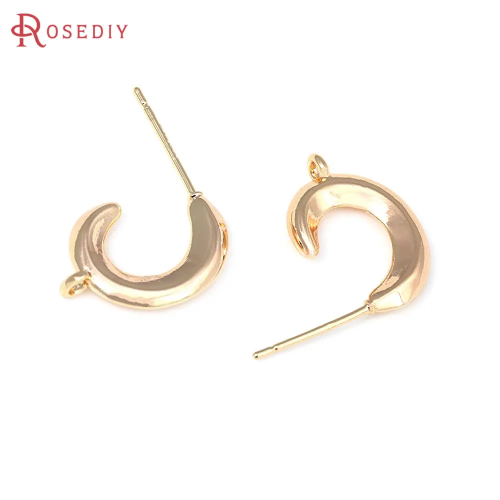 6PCS 18K Gold Color Brass Curve Stud Earrings Pins Earrings High Quality Jewelry Making Supplies Earrings Accessories for Women