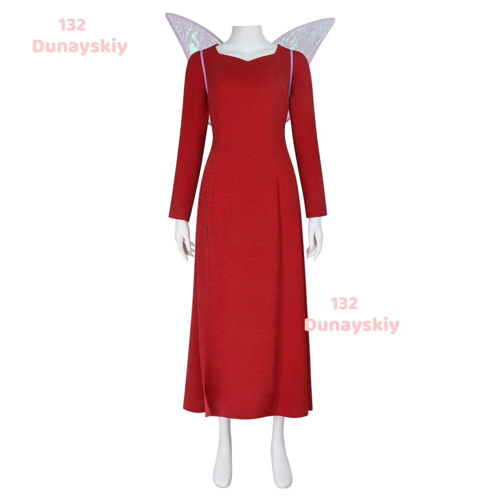 Mother Fairy Godmother Cosplay Costume Fairy Wings Magic Stick God Long Red Dress Women Carnival Party Props