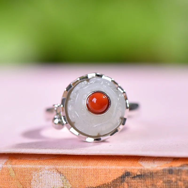 

Cloisonné Ювелирные Изделия Для Рук S925 Серебро Инкрустированное Открытое Кольцо Хэтянь Белый Нефрит