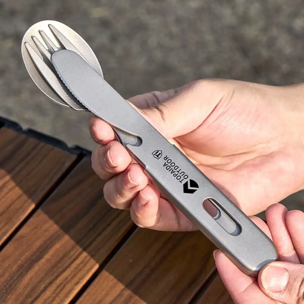 Pure Titanium Camping Cutlery Set, Portable Outdoor Travel Camping Utensils, Multi-functional Titanium Spoon Fork Knife Combo
