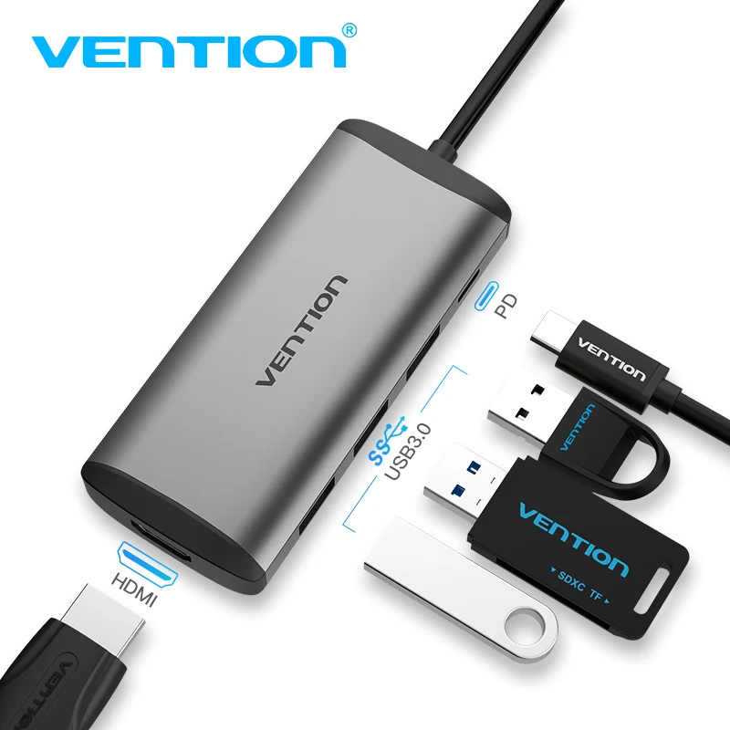 

Vention 5 in 1 USB C Hub 4K HDMI USB 3.0 HUB PD Multiport Adapter for MacBook Pro/Huawei Mate 60/iPad Pro Splitter USB HUB