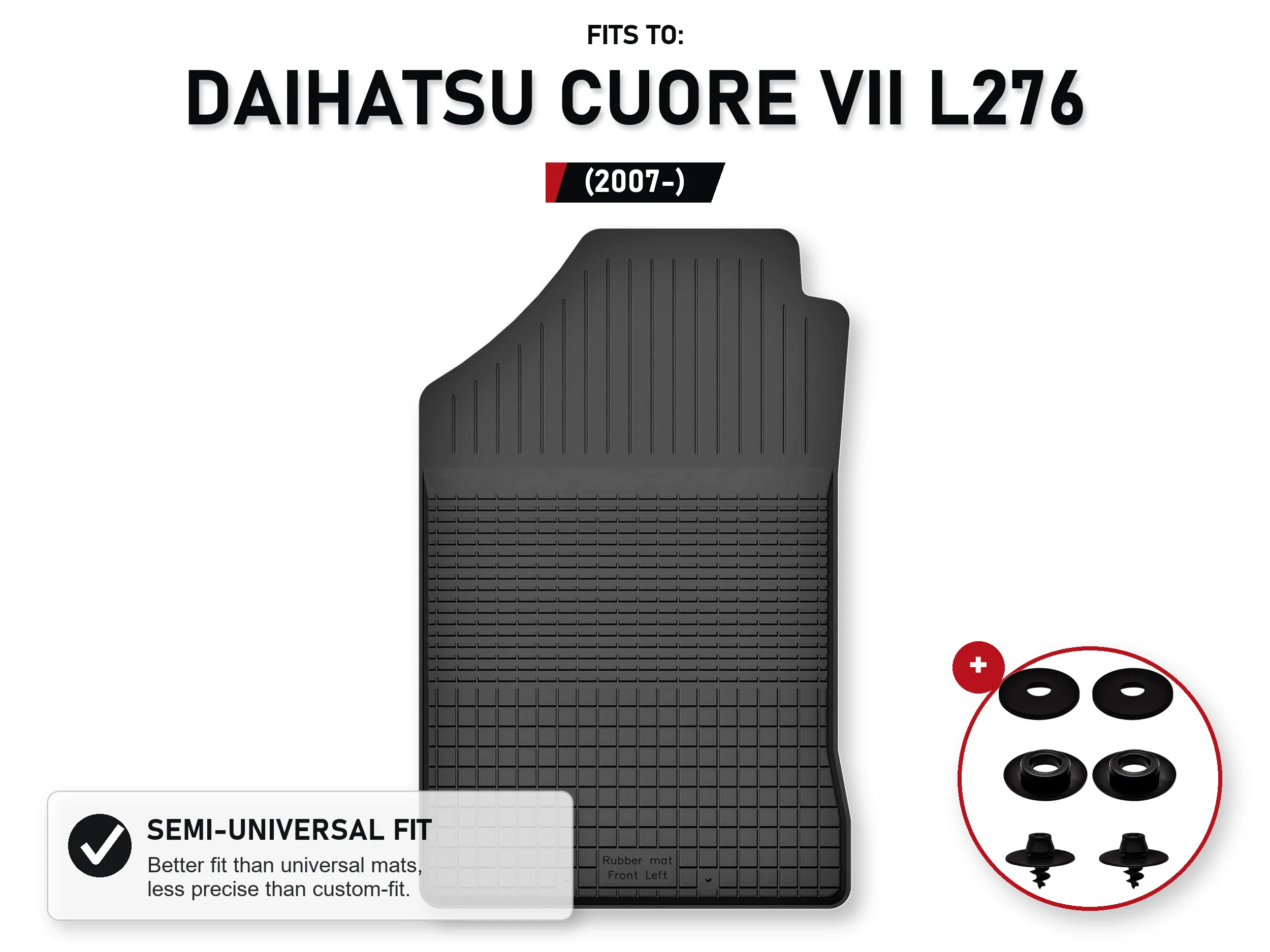 Bestuurdersbakmat voor: Daihatsu Cuore Vii L276 2007- met stoppers