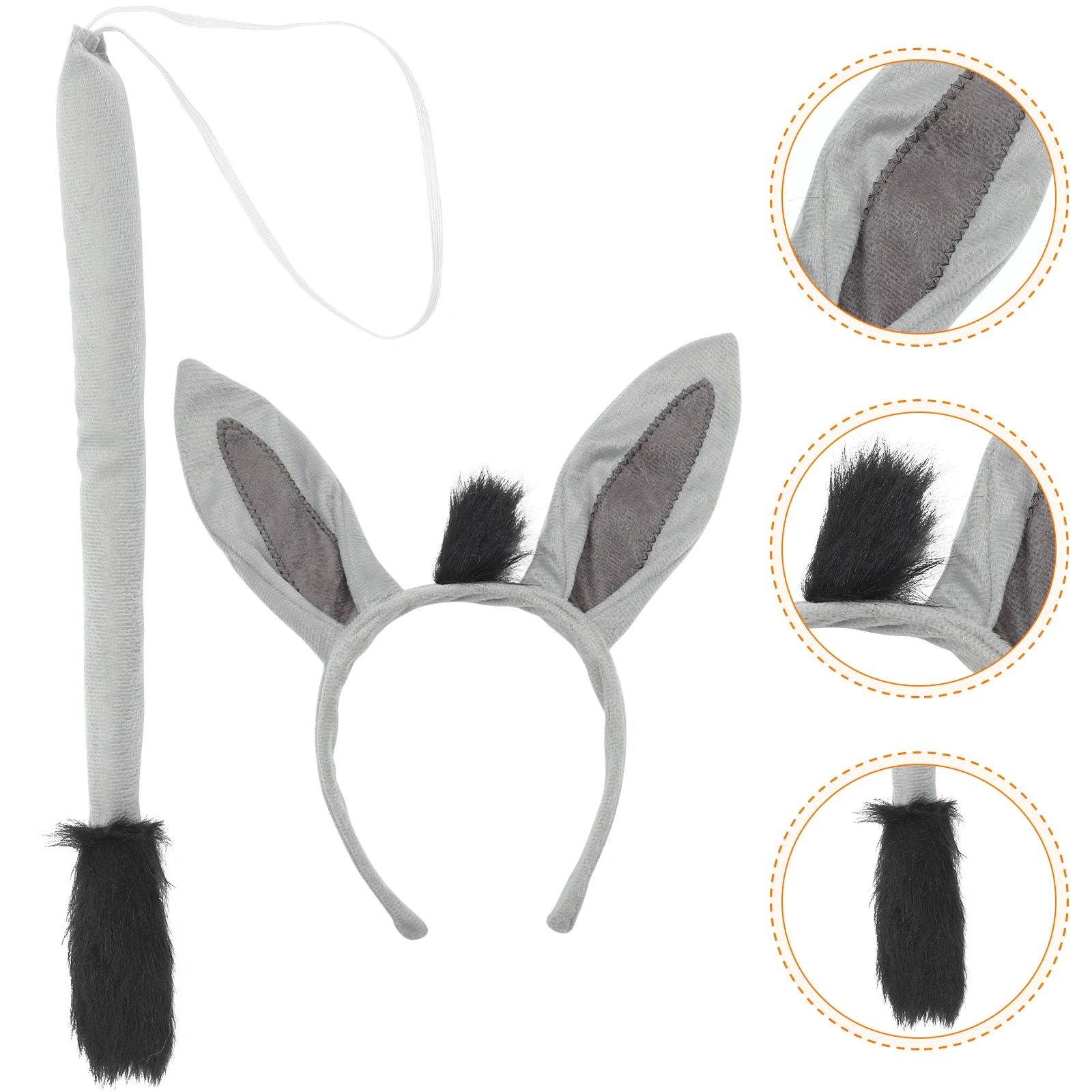 1 Set Donkey Headband Tail Tie Costumes Props Animal Birthday Party Cosplay Costume Christmas Halloween Ear Headband Tail Decor