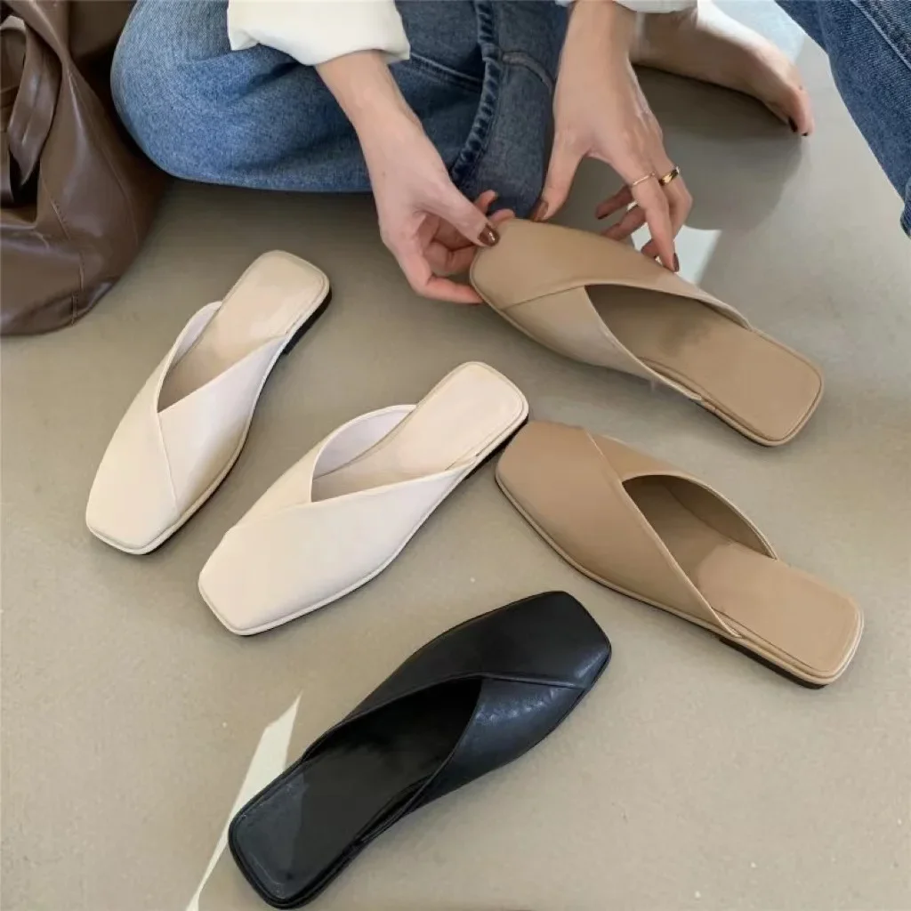 

Celebrate fashionable loafers large size flat slippers summer ladies flat casual outdoor square toe shoes