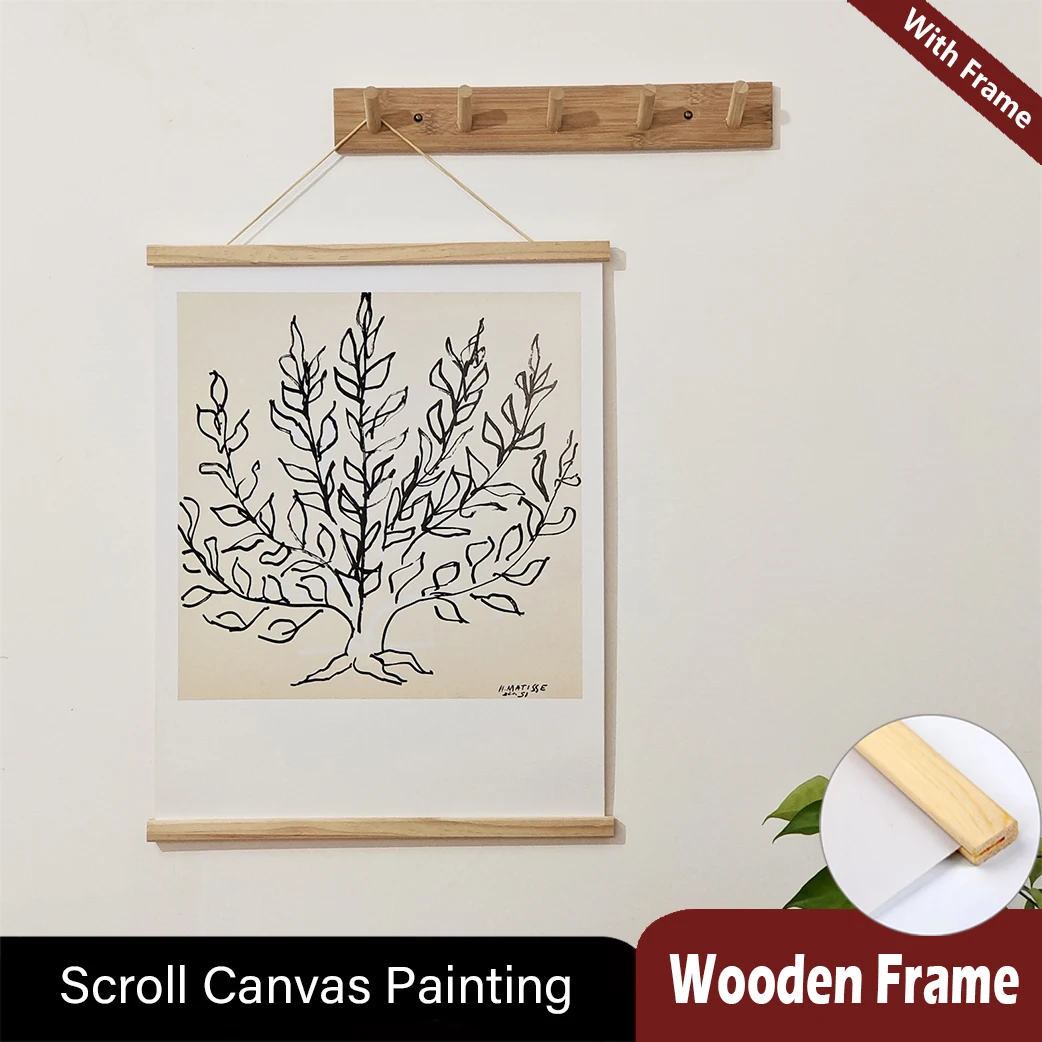 

French retro romantic floral art poster, Wall Art Canvas Poster dining room, Decor Solid Wood Scroll Painting with Frame