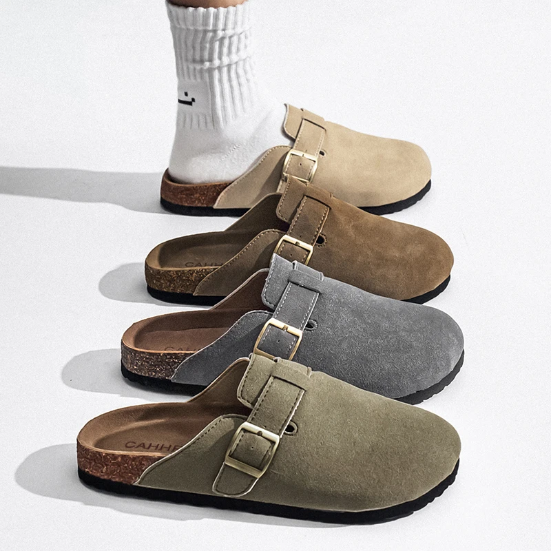 Spring and summer Cork Baotou Half Drag Retro Buckle Leisure Beach Drag Versatile Fashion Trend Slippers for Daily Travel