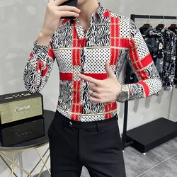 LIFENWENNA Autumn New Fashion Chain Dot Printed Shirt Men Luxury Long Sleeve Shirts Mens Party NightClub Slim Fit Blouse Casual