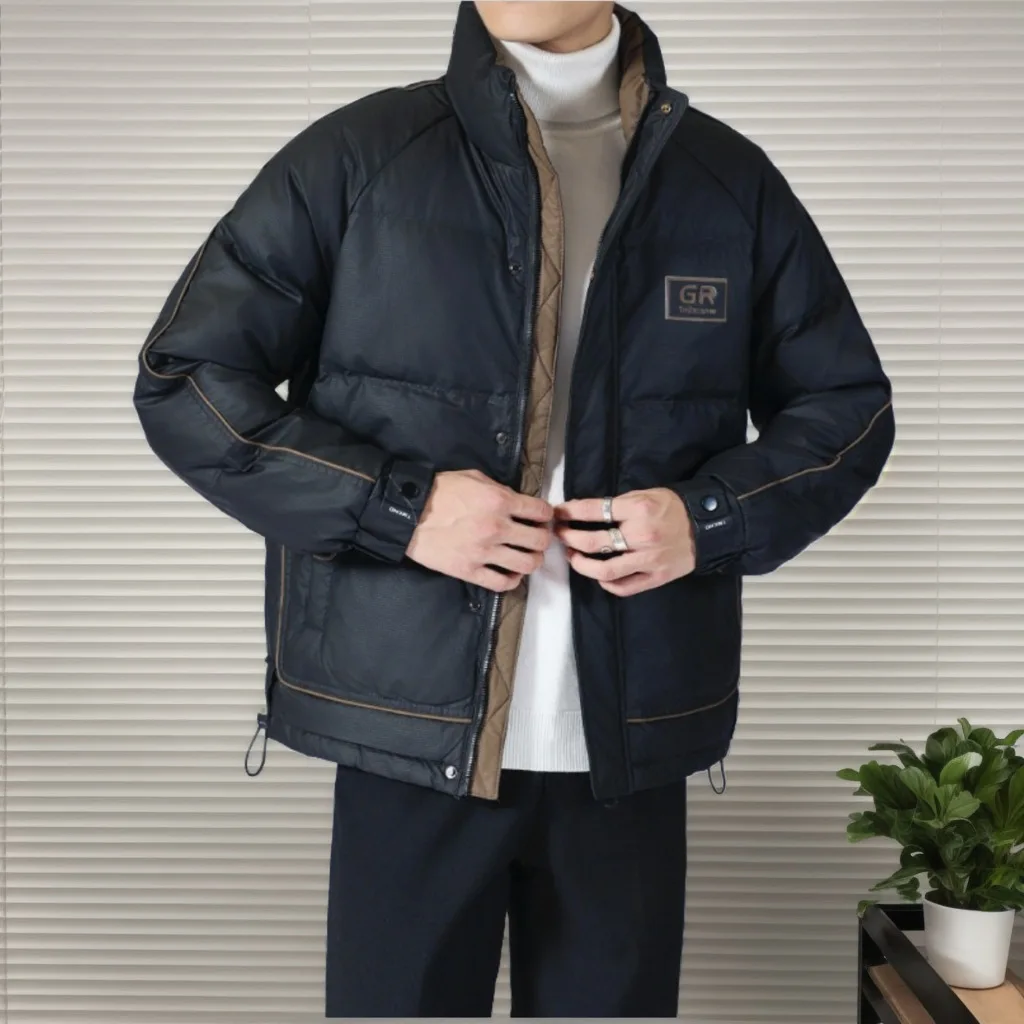 Men\'s Down Jacket Winter 2024 Trendy Brand Handsome High-end Thick Color Blocked Stand Up Collar Clothes White duck donw Jacket