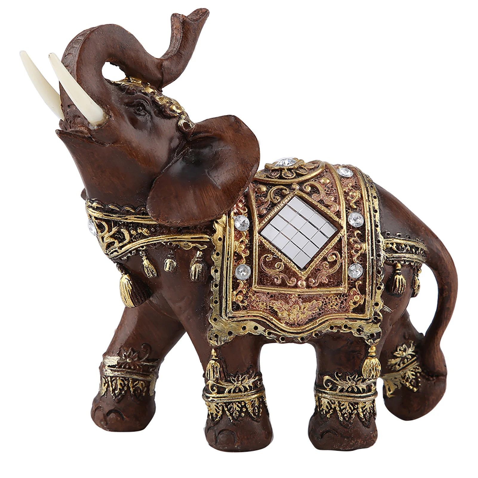 Lucky Feng Shui Wood Grain Elephant Statue Sculpture Wealth Figurine Gift Home Decoration