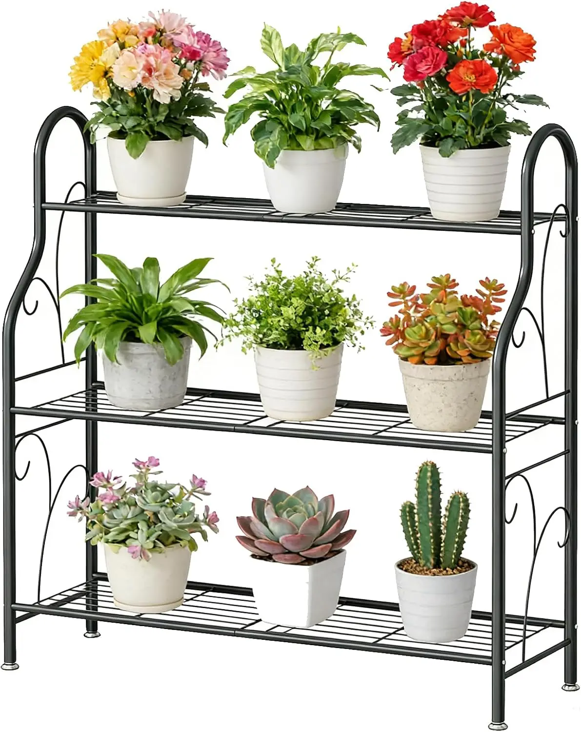 

Трехуровневая металлическая подставка для растений для использования в помещении и на улице, угловая полка темно-серого цвета для патио, сада, балкона, гостиной