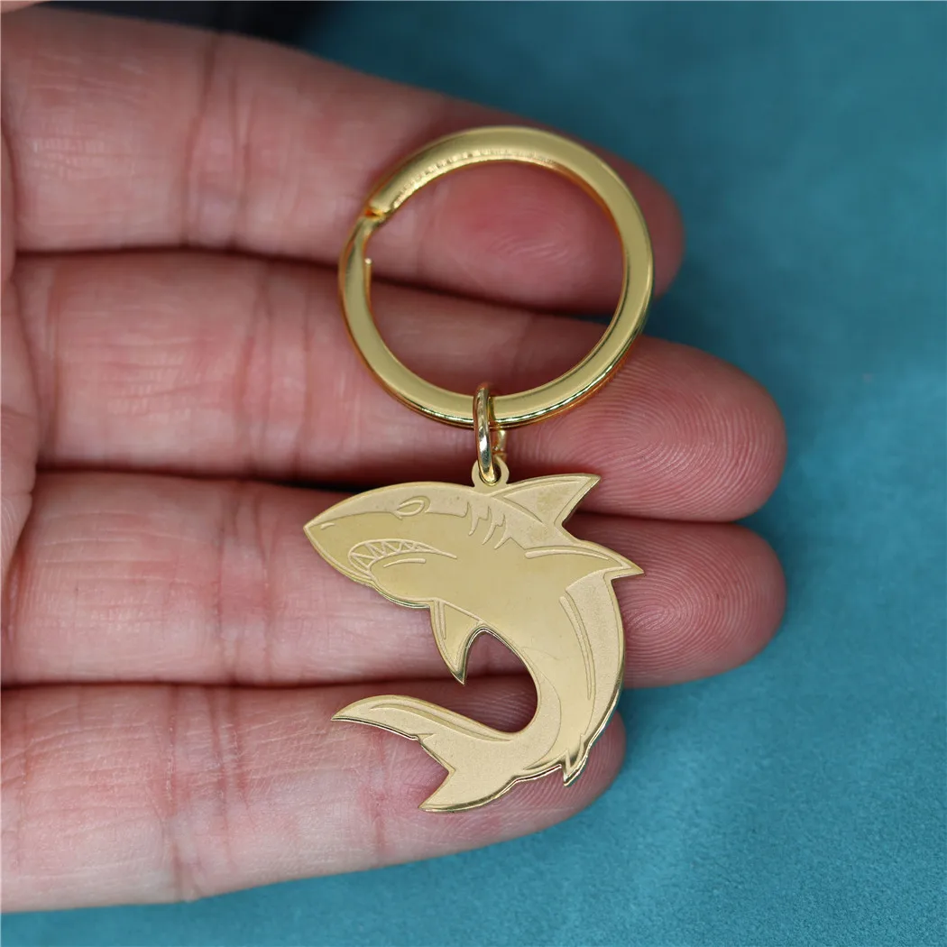 Fashion Gothic Shark Pendant Keychain For Men Women Stainless Steel Ocean Animal Fish Key Chains Keyring Punk Hip Hop Jewelry