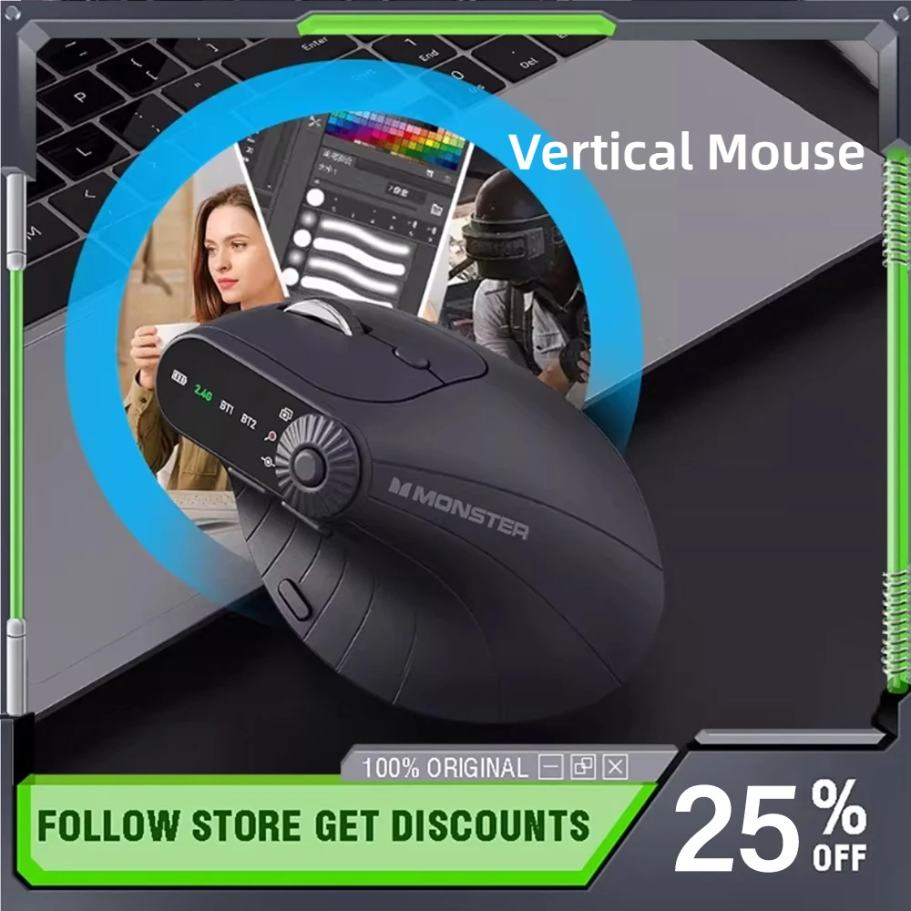 

Monster M2 Pro Ergonomic Vertical Mouse 2.4G Wireless /Bluetooth Dual Mode Pc Business Office Anti-slip Anti-sweat Mute Mouse