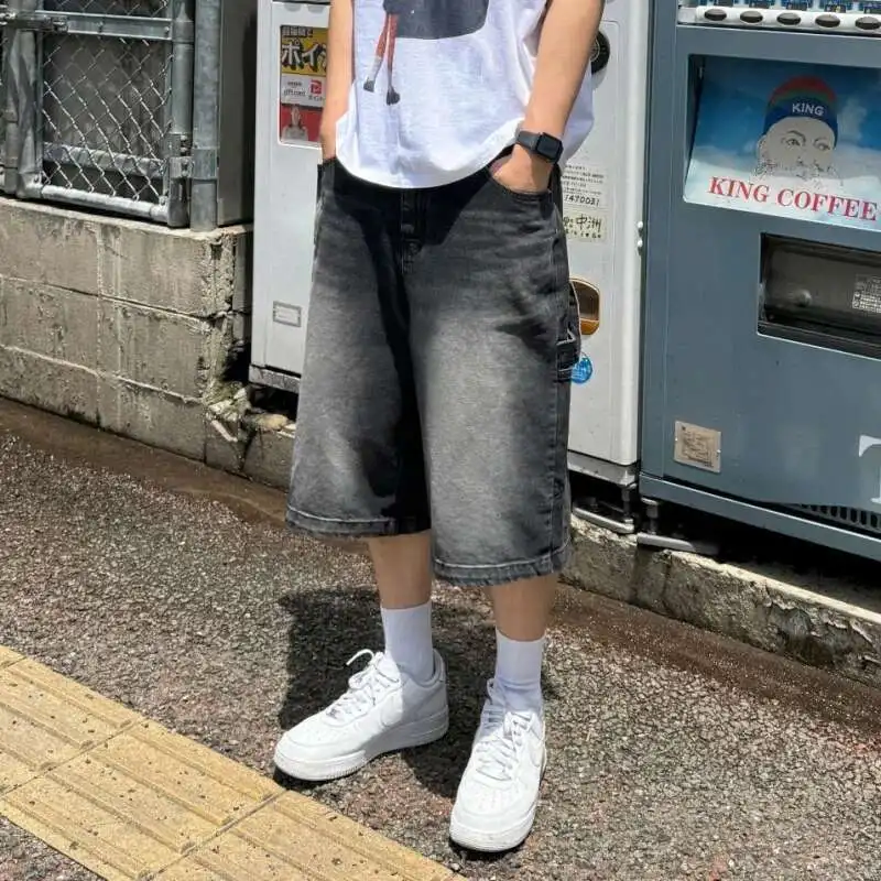 

Men Jorts Vintage Over Knee Length Straight Wide Leg Male Denim Pants Summer Korean New Stylish Overalls Loose PCS8