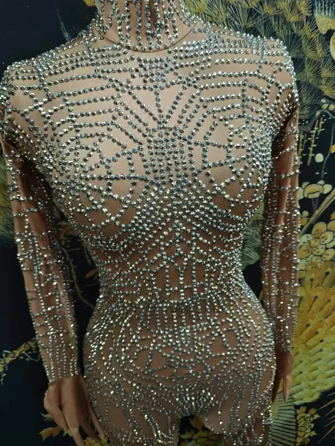 Manica lunga con guanti Tute da donna con strass Tute da spettacolo scintillanti Costumi Drag Queen Abbigliamento caraibico