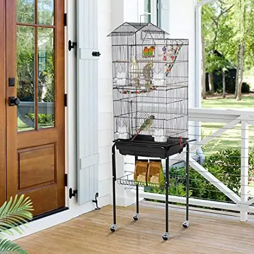 Bird Cage 64'' Medium Small Parrot Parakeet Bird Cages with Detachable Rolling Stand for Parrot Lovebirds Finches