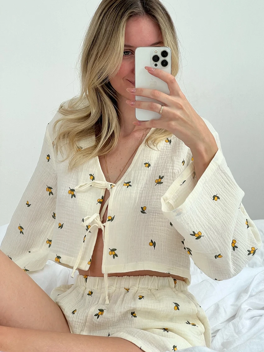 

Marthaqiqi домашняя одежда женская одежда для сна с длинными рукавами укороченный топ на шнуровке ночная рубашка с v-образным вырезом ночная рубашка шорты хлопковые пижамы женский комплект