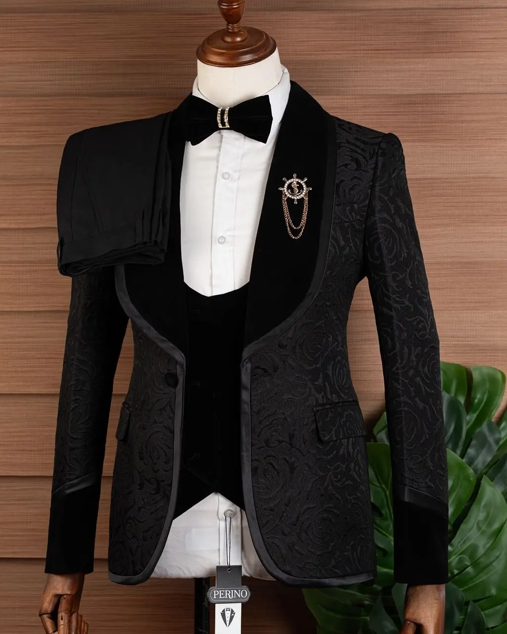 

Black Floral Men Suits for Prom Party 3 Pieces Shawl Lapel Slim Fit Wedding Groom Tuxedo Custom Male Suit Jacket Vest Pants