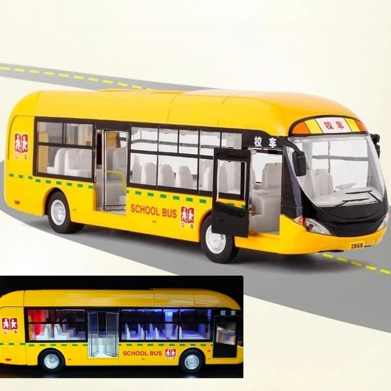 1:32 School Bus Car Model Diecast Metal Toy Vehicles City Bus Simulation Doors Openable Sound & Light Collection Kids Toys Gifts