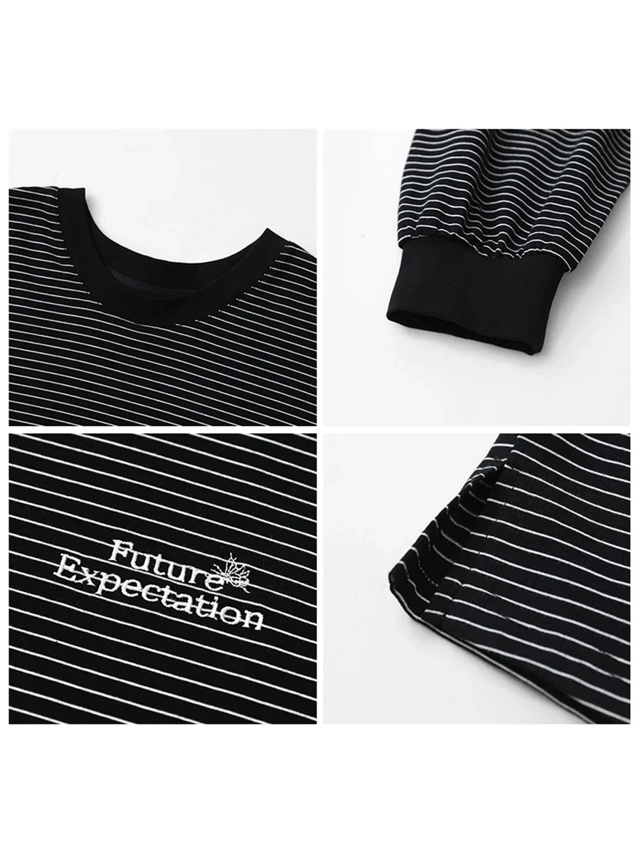 CHIC VEN Women\'s Tees New Streetwear Long Sleeve T-shirt O Neck Letter Embroidery Stripe Female Tops Spring Autumn 2023