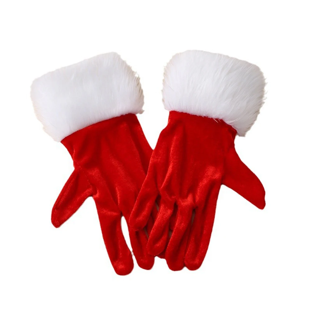 Santa Gloves White Plush Short Full Finger Christmas Festive Accessories Mittens For Christmas Parties Weddings Holiday