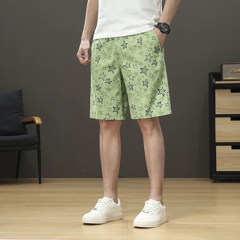 Star Print Shorts Men 2026 Summer Casual Hawaii Beach Shorts Outdoor Cotton Sports Elastic Waist 6XL Oversized Baggy Half Pants