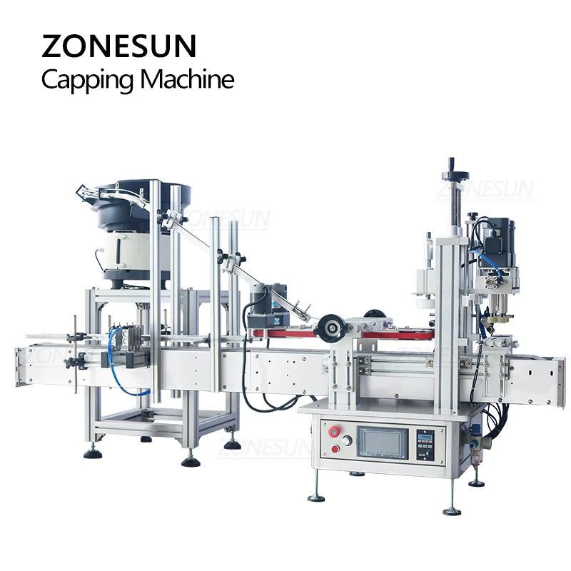 ZONESUN Automatic Capping Machine with Cap Vibratory Bowl 18-70mm Cap Feeding Bottle Capper Packaging Production Line