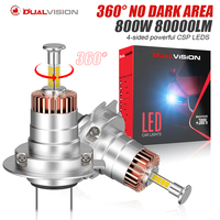 2Pcs H7 LED Car Headlight Bulb Canbus H7 800W 80000LM Led Light for Car 360 Turbo LED Mini HeadLamp Size Wireless with Fan 6000K