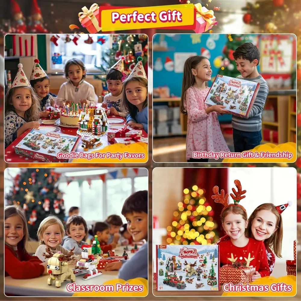 6w1 Świąteczny Łoś Renifer Święty Mikołaj Klocki Konstrukcyjne Światło Kreatywna Zimowa Wioska Dom DIY Klocki Zabawki Dla Dzieci Prezent na Boże Narodzenie