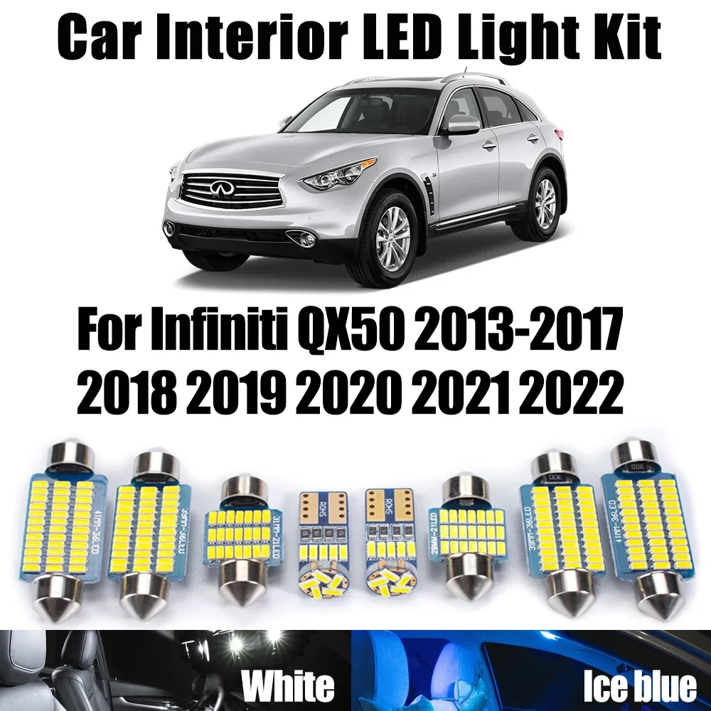 

Canbus For Infiniti QX50 2013- 2020 2021 2022 Door Footwell Bulbs Car Accessories Vehicle LED Interior Map Dome Trunk Light Kit