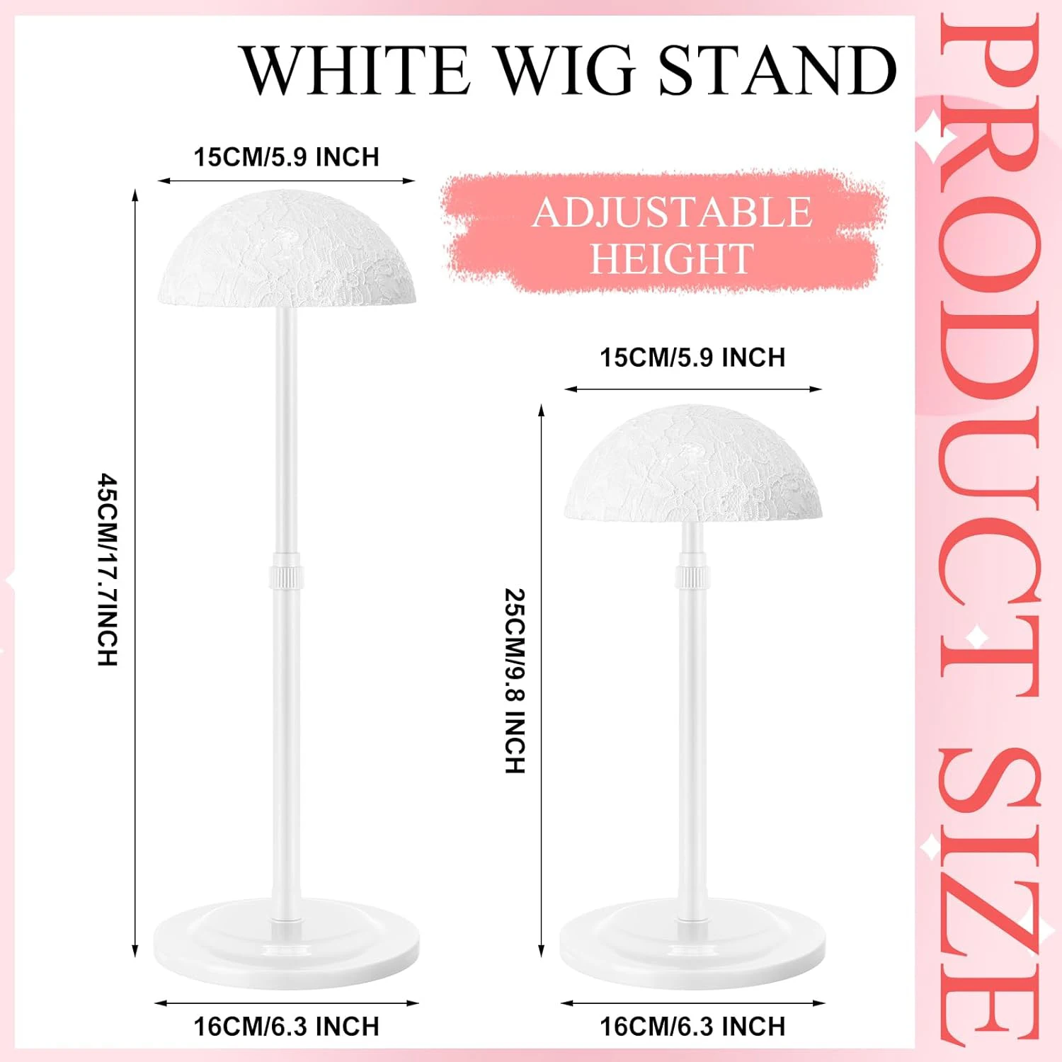 1PC Adjustable Height Wig Stand Unisex Adult Lace Hat Display Plastic Wig Head Holder Portable Durable With Styling_voghion.com
